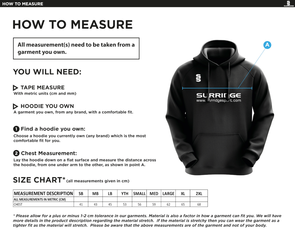 Grayswood CC - Blade Hoodie Senior/Junior - Size Guide