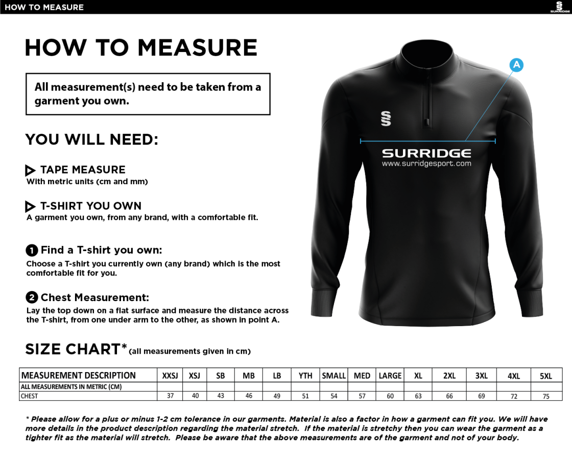 Grayswood CC - Senior/Junior Sweatshirt - Size Guide