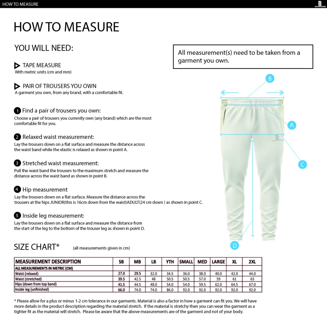 Grayswood CC - Senior/Junior Ergo Playing Pant - Size Guide