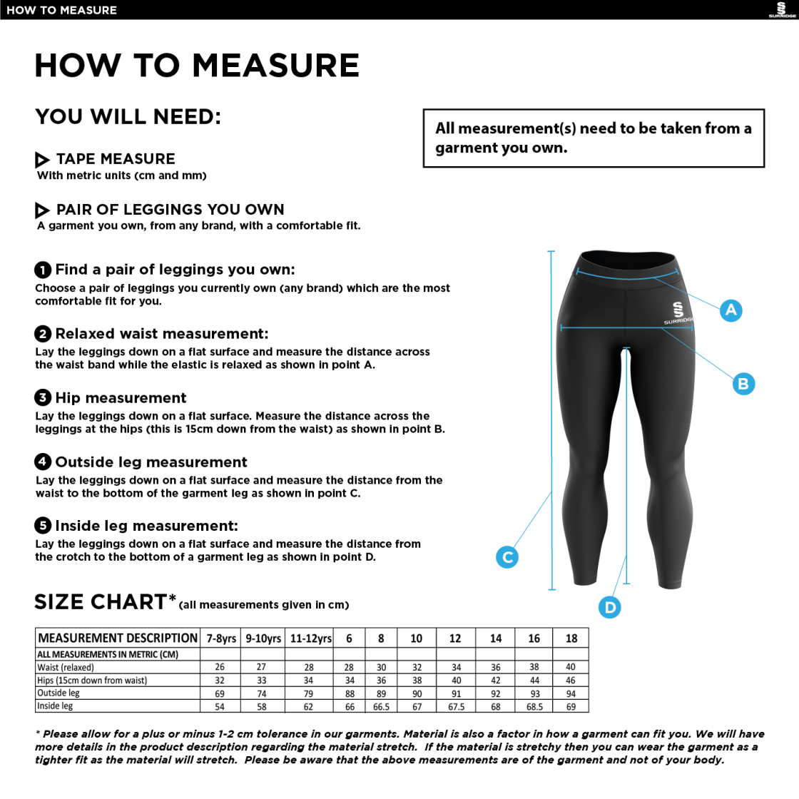 Grayswood CC - Performance Full Length Leggings - Size Guide