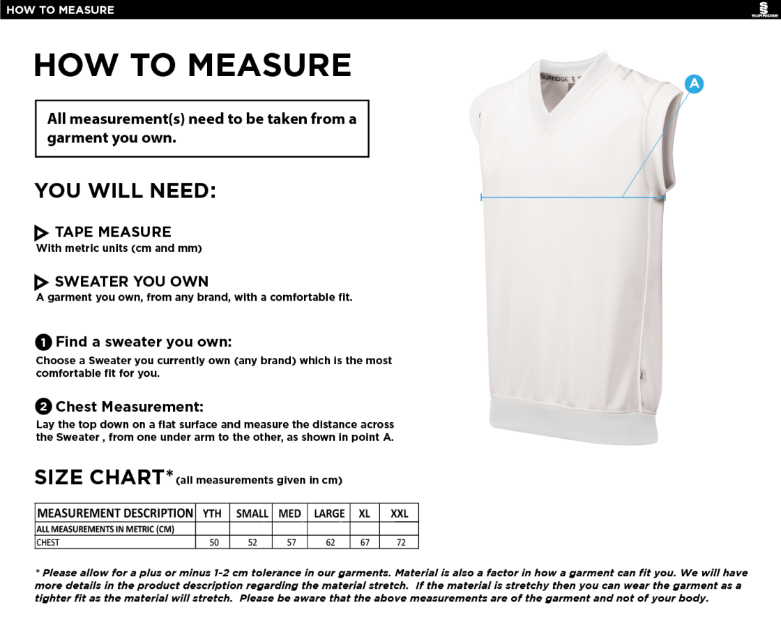 Grayswood CC - Sleeveless Sweater Senior/Junior - Size Guide