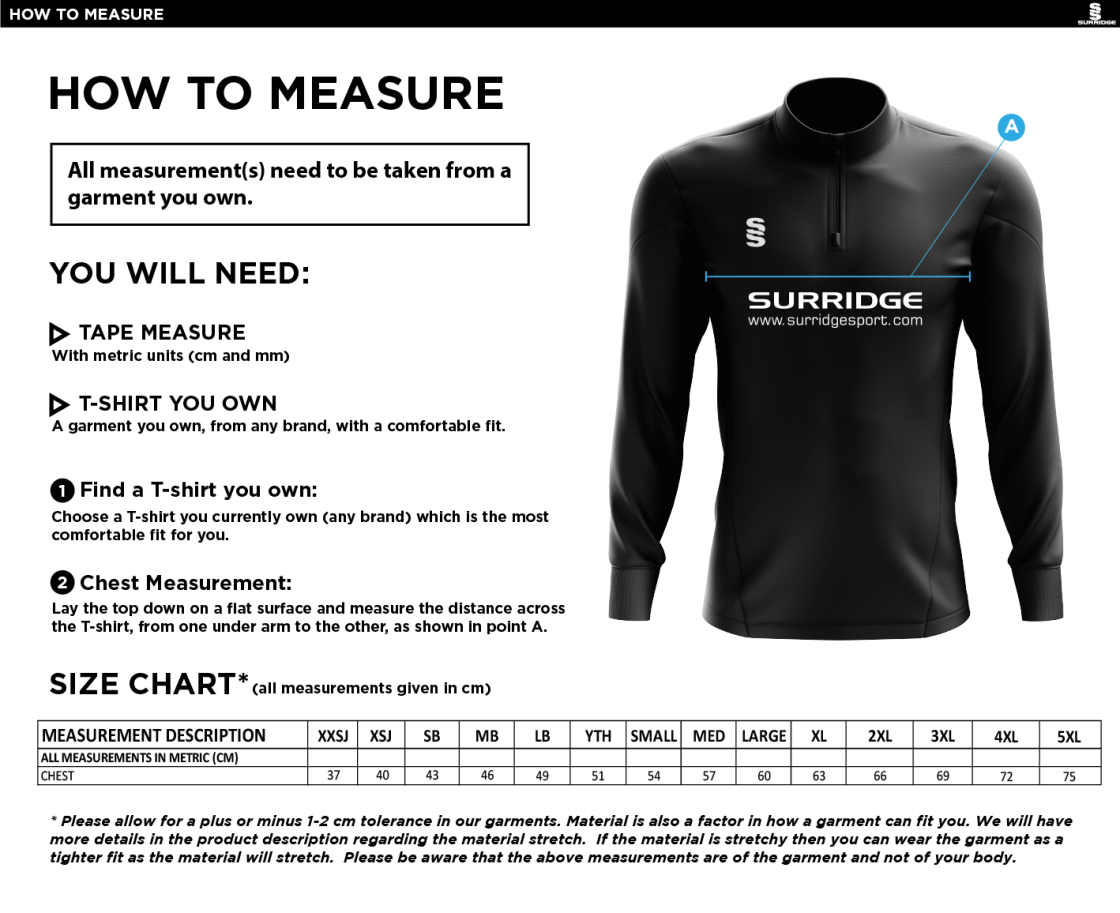 Grayswood CC - Coach's Sweatshirt - Size Guide