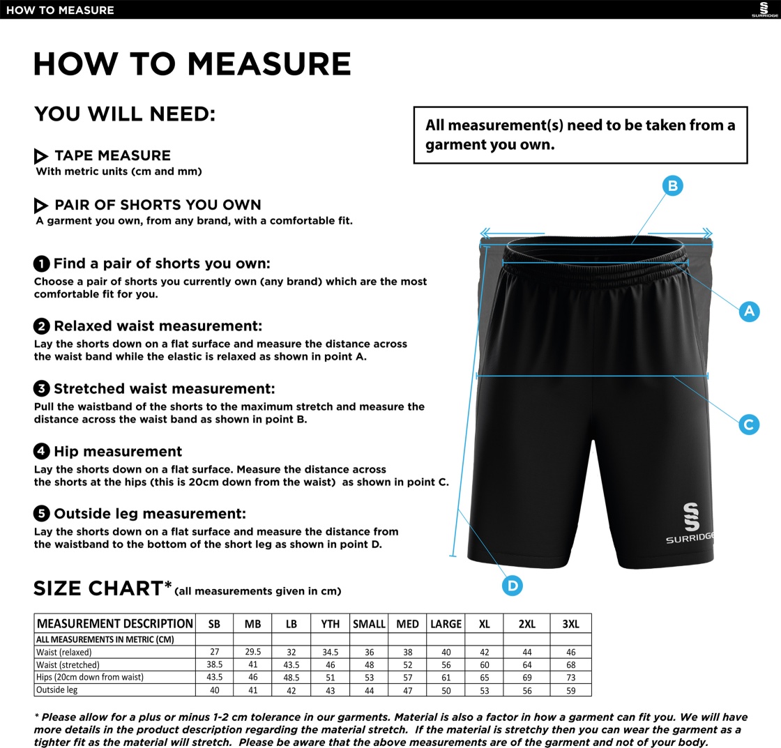 Grayswood CC - Senior/Junior Blade Training Short - Size Guide