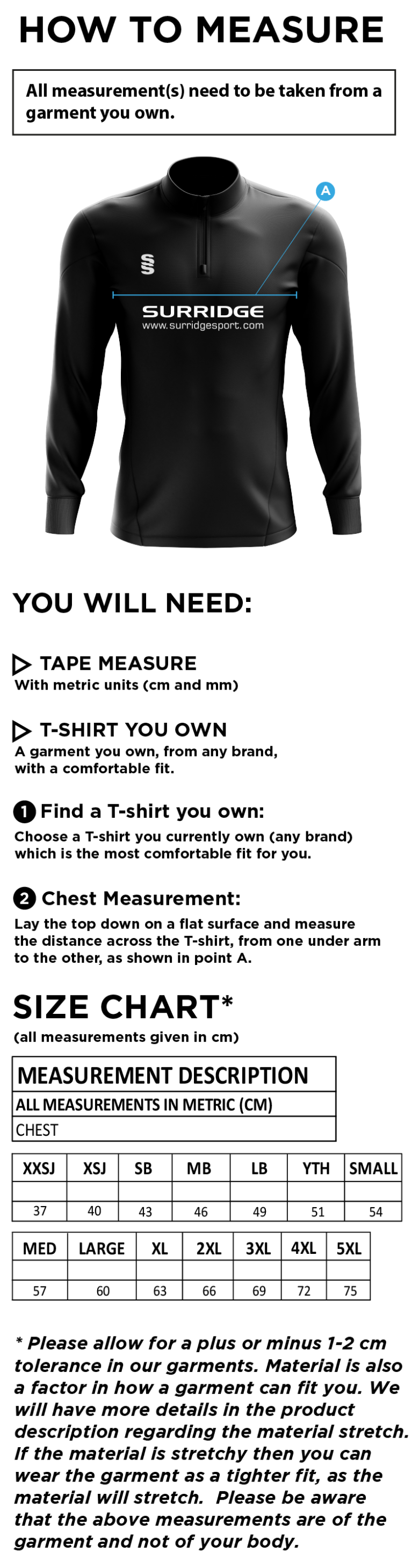 Grayswood CC - Senior/Junior Sweatshirt - Size Guide